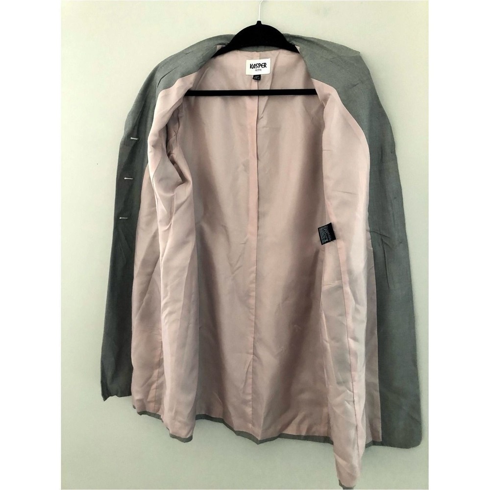 Kasper Petite Gray Longline Career Blazer Jacket Women's Size 16P Office Chic - Picture 8 of 11